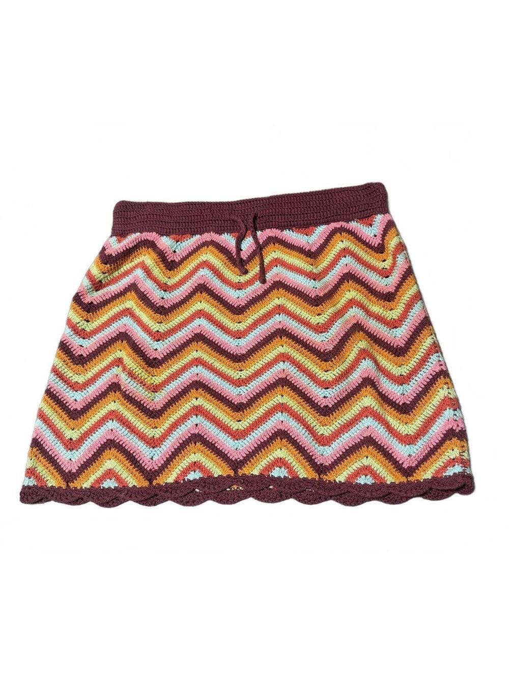 Forever 21 Cotton Crochet Zig Zag Skirt (M) Retro 70s Festival Boho